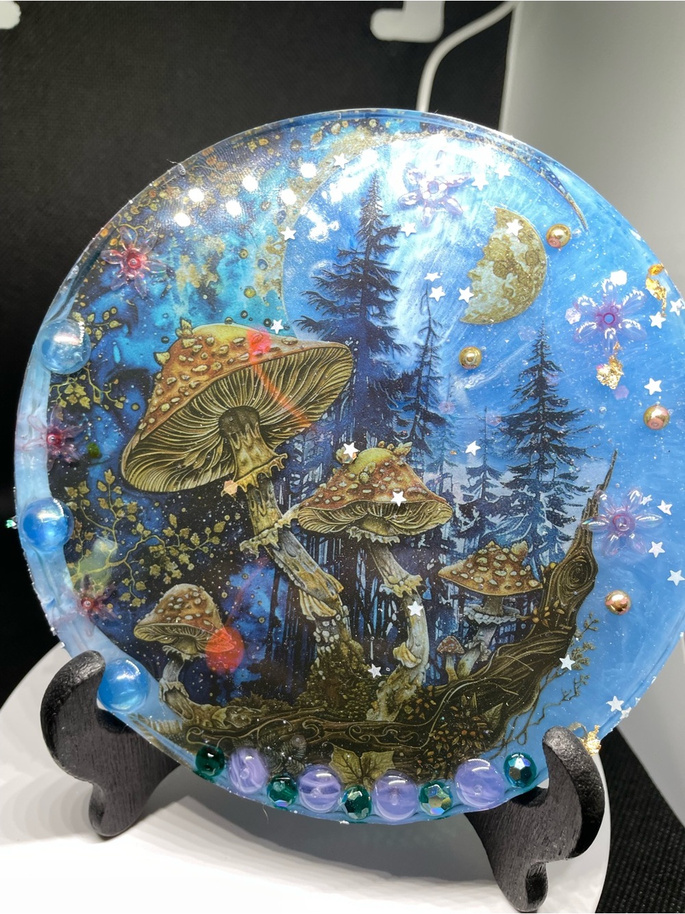 Hand Crafted Blue & Gold Mystical Mushroom Plaque